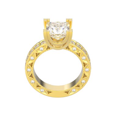 Altın Pırlanta Alyans dekoratif 3D illüstrasyon izole