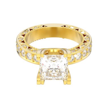 Altın Pırlanta Alyans dekoratif 3D illüstrasyon izole