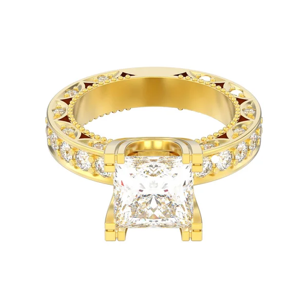 Ilustração 3D isolado ouro diamante noivado anel decorativo — Fotografia de Stock