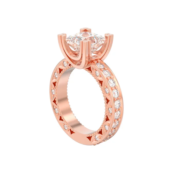 Ilustración 3D aislado oro rosa diamante compromiso decorativo — Foto de Stock