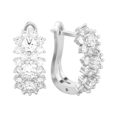 3D illüstrasyon izole beyaz altın veya gümüş elmas küpe w