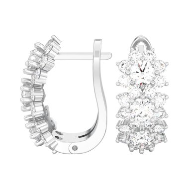 3D illüstrasyon izole beyaz altın veya gümüş elmas küpe w