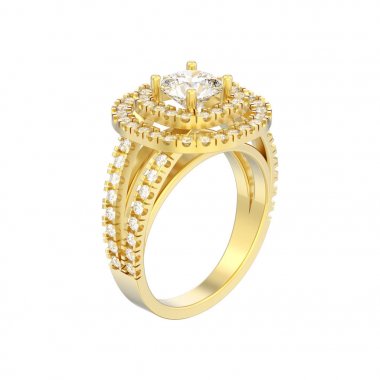 Altın zarif solitaire dekoratif diamo 3D illüstrasyon izole