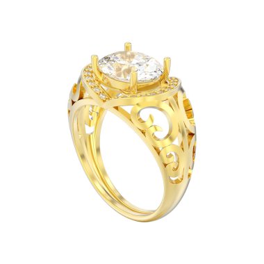 3D illüstrasyon izole altın dekoratif nişan pırlanta yüzük