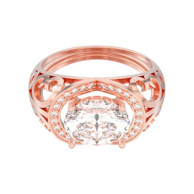 3D illüstrasyon izole gül altın dekoratif nişan elmas