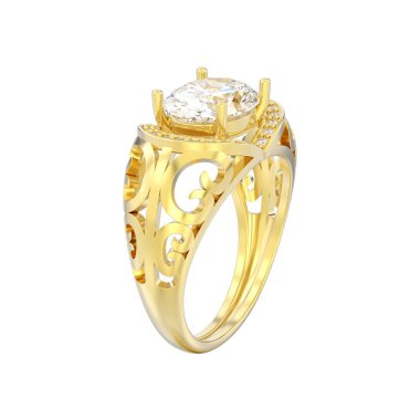 3D illüstrasyon izole altın dekoratif nişan pırlanta yüzük