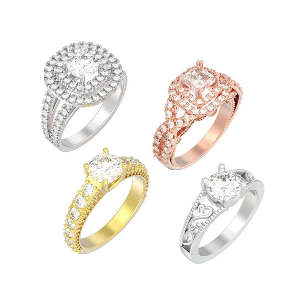 3D illüstrasyon izole dört farklı altın veya gümüş Dekorasy