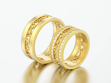 3D resimde iki altın Dekoratif süsleme elmas oyma 