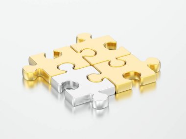 3D resimde grup altın ve gümüş bulmacalar 