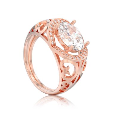 3D illüstrasyon izole gül altın dekoratif nişan elmas