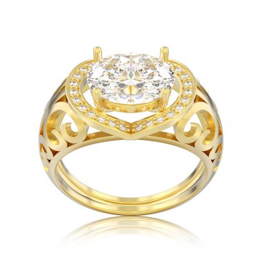 3D illüstrasyon izole altın dekoratif nişan pırlanta yüzük