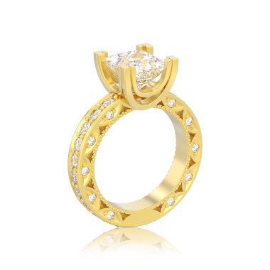 Altın Pırlanta Alyans dekoratif 3D illüstrasyon izole