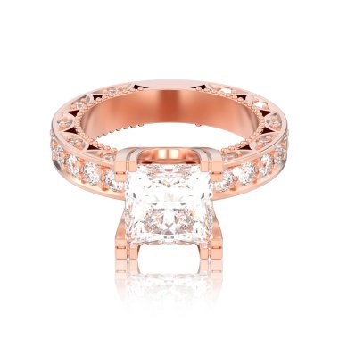 3D illüstrasyon izole gül altın pırlanta nişan dekoratif