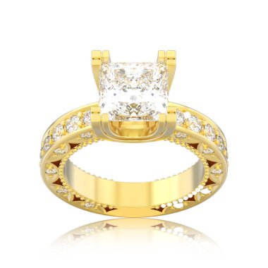 Altın Pırlanta Alyans dekoratif 3D illüstrasyon izole