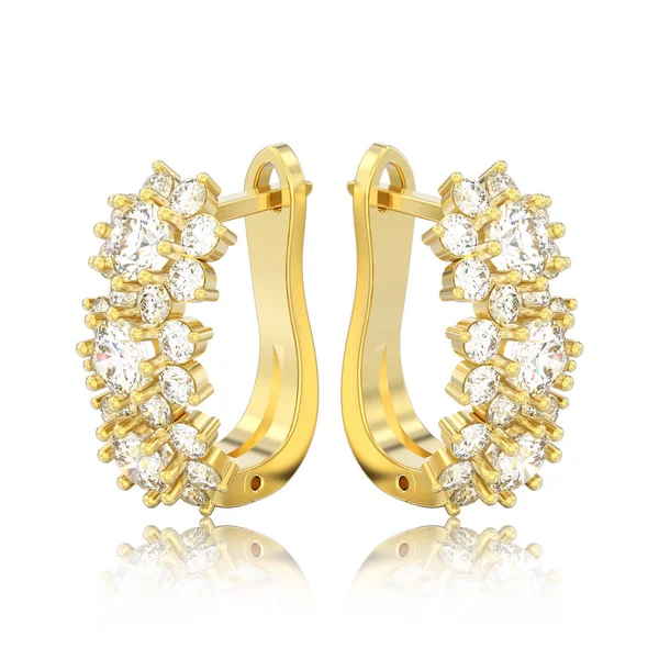 3D illustration isolated gold diamond earrings with hinged lock — Stock Photo, Image