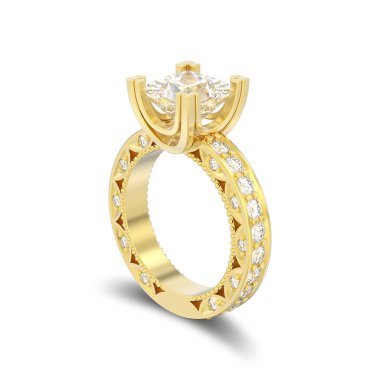 Altın Pırlanta Alyans dekoratif 3D illüstrasyon izole