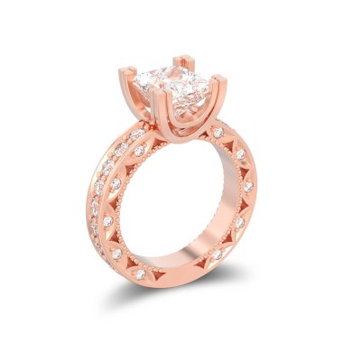 3D illüstrasyon izole gül altın pırlanta nişan dekoratif