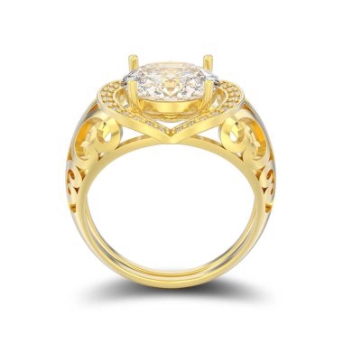 3D illüstrasyon izole altın dekoratif nişan pırlanta yüzük