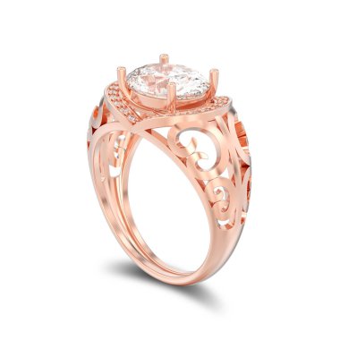 3D illüstrasyon izole gül altın dekoratif nişan elmas