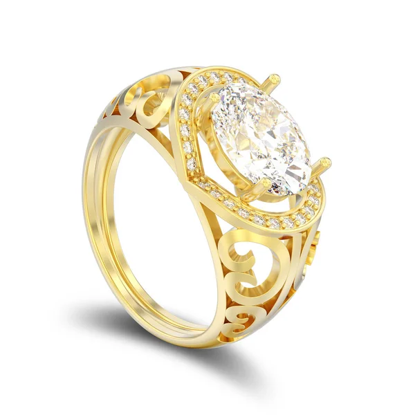 3D illustratie geïsoleerde gouden decoratieve diamanten verlovingsring — Stockfoto