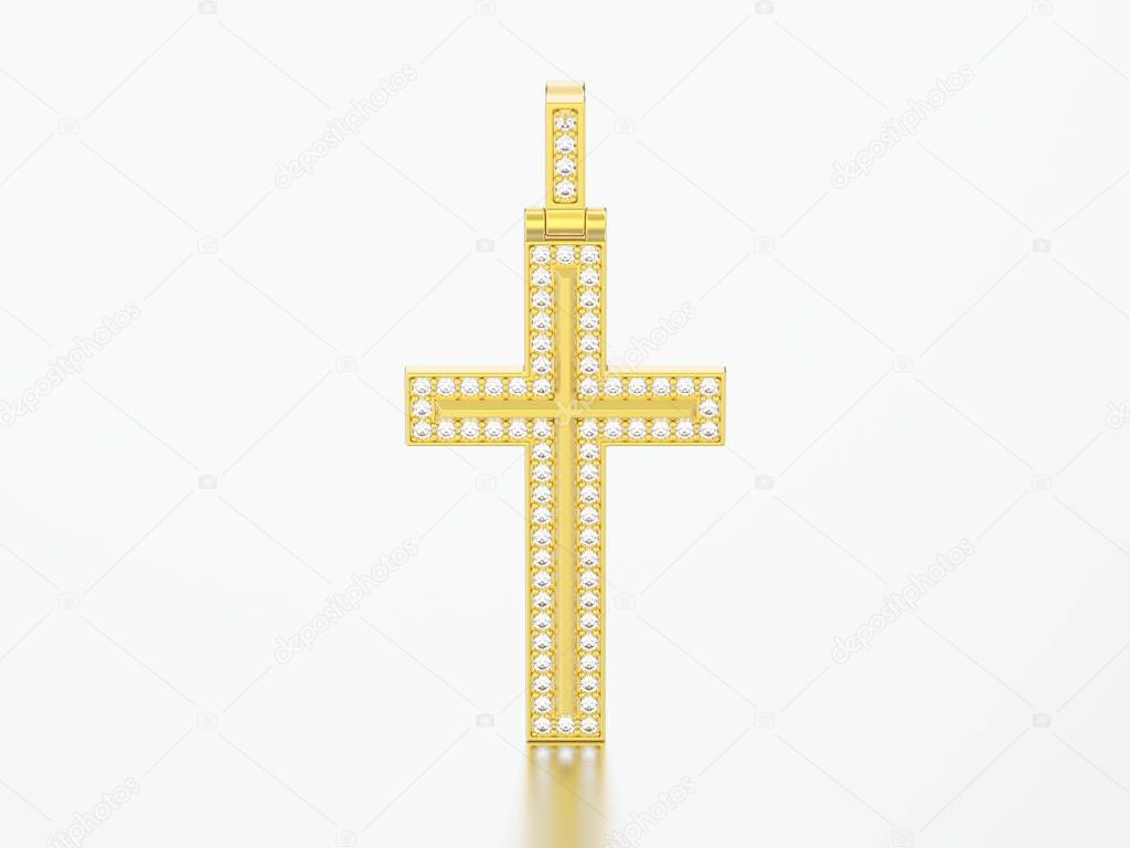 3D illustration gold decorative diamond cross pendant 