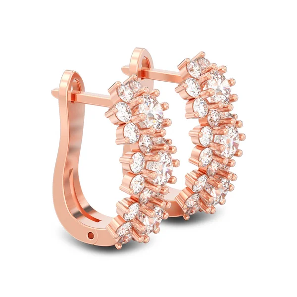 Ilustração 3D isolado ouro rosa brincos de diamante com dobradiça — Fotografia de Stock