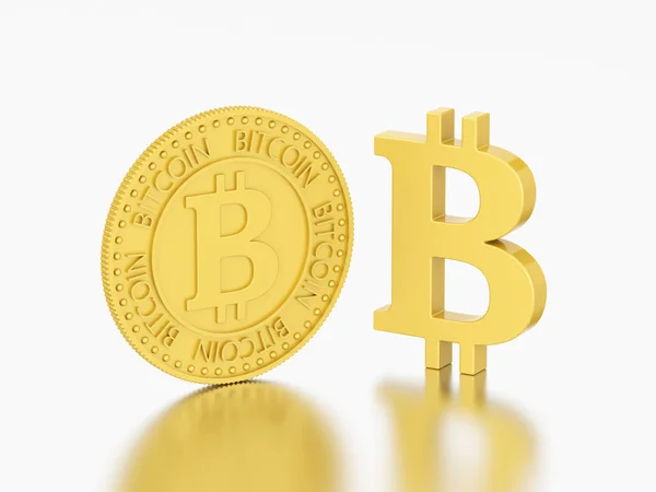Resimde Iki Farklı Altın Bitcoin Gri Bir Arka Plan Üzerinde — Stok fotoğraf