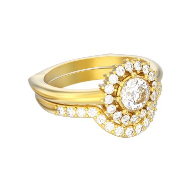 Altın zarif solitaire dekoratif diamo 3D illüstrasyon izole