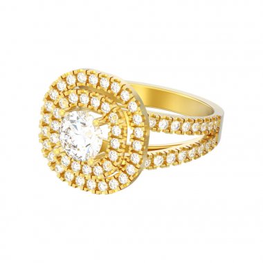 Altın zarif solitaire dekoratif diamo 3D illüstrasyon izole