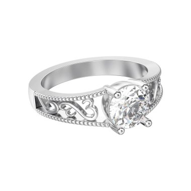 3D illüstrasyon izole gümüş zarif solitaire dekoratif dia