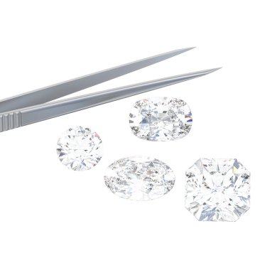 3D illüstrasyon izole grup beyaz farklı elmas taş