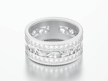 3D çizim gümüş Dekoratif süsleme yüzük oyulmuş