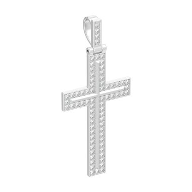 3D illüstrasyon izole gümüş dekoratif elmas kolye çapraz