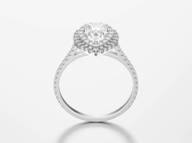 3D çizim gümüş dekoratif armut elmas yüzük