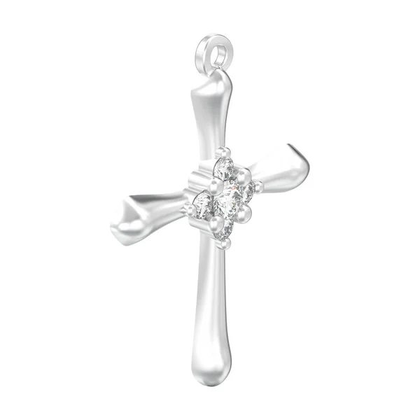3D illustration isolerade silver dekorativa diamant kors hänge — Stockfoto