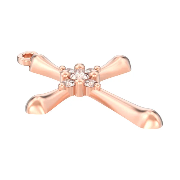 3D illustration isolerade roséguld dekorativa diamant kors pend — Stockfoto