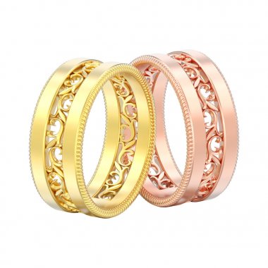 iki farklı altın dekoratif oyma ou 3D illüstrasyon izole