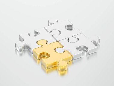3D resimde grup altın ve gümüş bulmacalar 