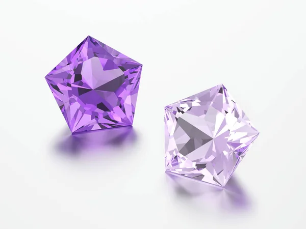3D illustratie twee paarse pentagon diamanten stenen — Stockfoto
