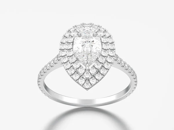 3D-s illusztráció ezüst dekoratív körte gyémánt gyűrű — Stock Fotó