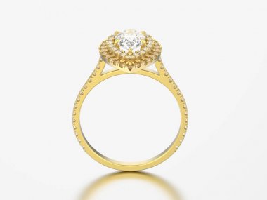 3D çizim altın dekoratif armut elmas yüzük