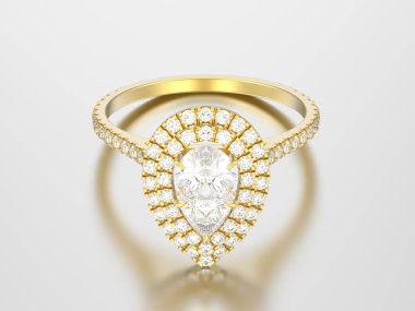 3D çizim altın dekoratif armut elmas yüzük