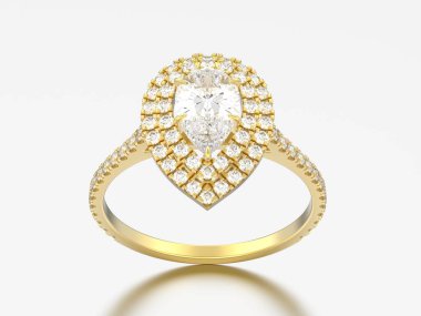 3D çizim altın dekoratif armut elmas yüzük