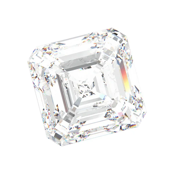 3D Illustration isoliert weißer asscher quadratischer Diamantstein — Stockfoto