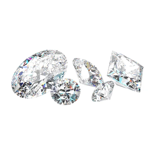 3D απεικόνιση απομονωμένη ομάδα τρία λευκά γύρο διαμαντιών στο — Φωτογραφία Αρχείου