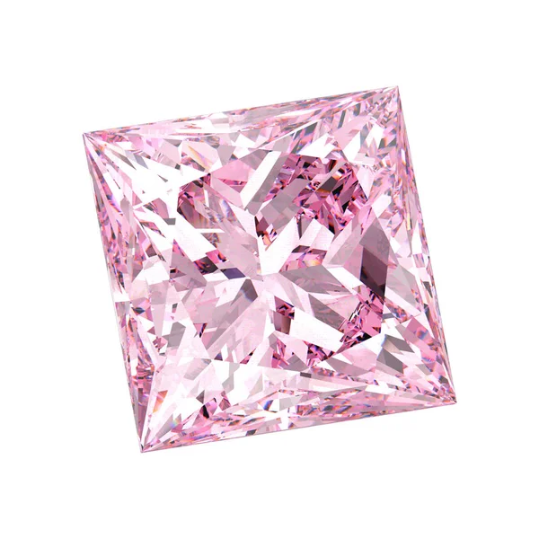 Ilustração 3D isolado rosa princesa quadrado diamante pedra em — Fotografia de Stock