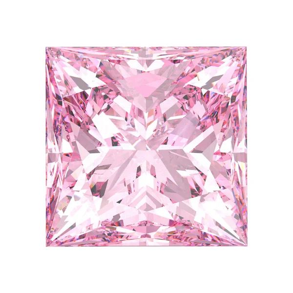 3D illustration isolated pink princess  square diamond stone on — Stock Photo, Image