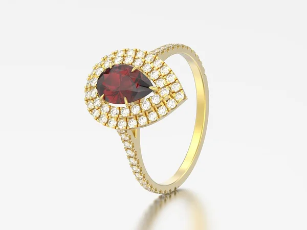 3D иллюстрация золотой декоративный груши красный рубиновый бриллиант кольцо — стоковое фото
