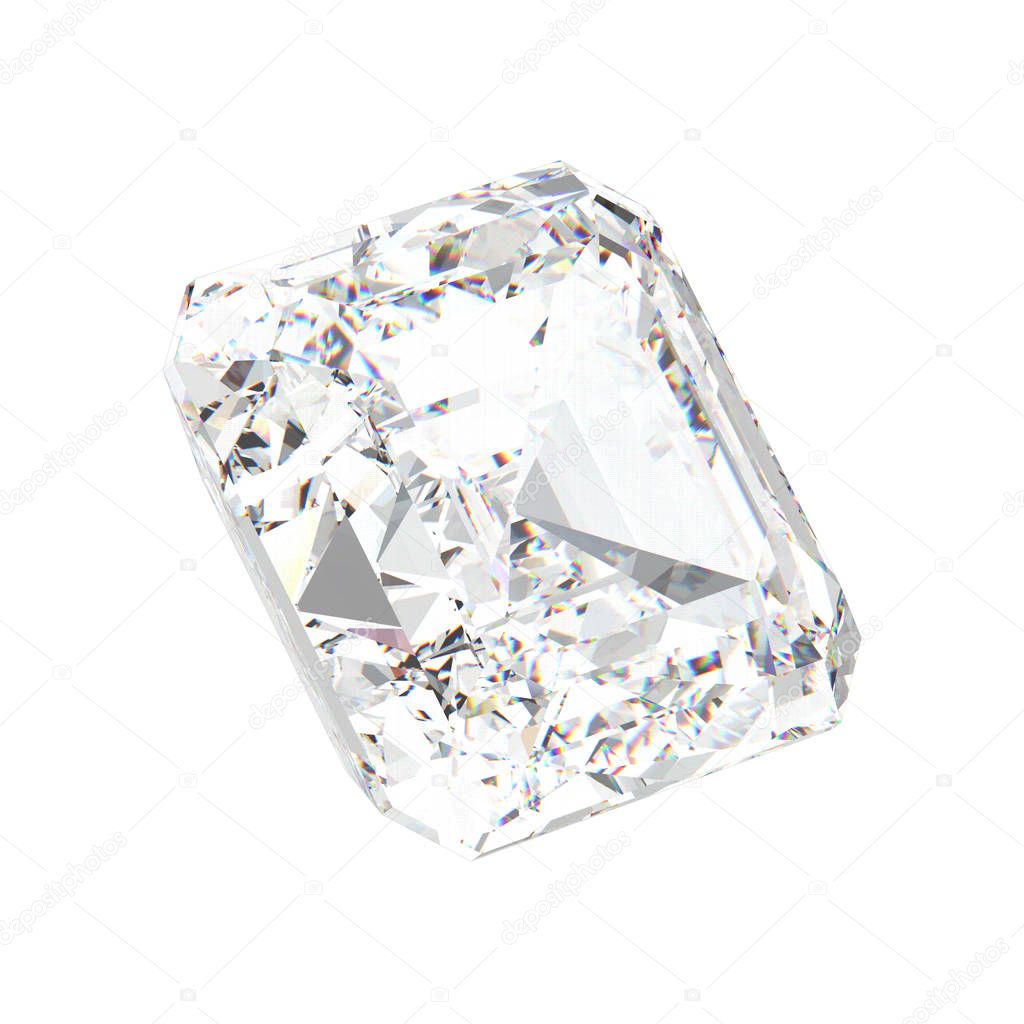 3D illustration isolated white asscher  square diamond stone 