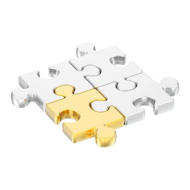 3D illüstrasyon izole grup farklı altın bulmacalar 